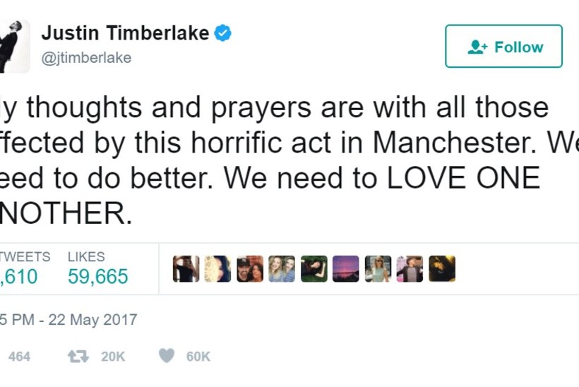 Tuntud inimesed avaldavad Twitteris Manchesteris hukkunute mälestuseks kaastunnet