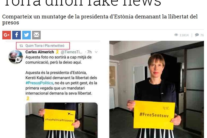 Kataloonia president jagas Twitteris võltsitud fotot Kersti Kaljulaidist 