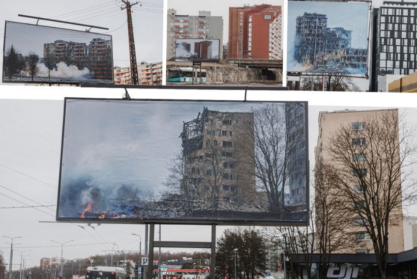 Kired purustatud hooneid kujutava näituse ümber: „Häbiväärne saast!" ja „Viimaste aastate võimsaim kunst!“