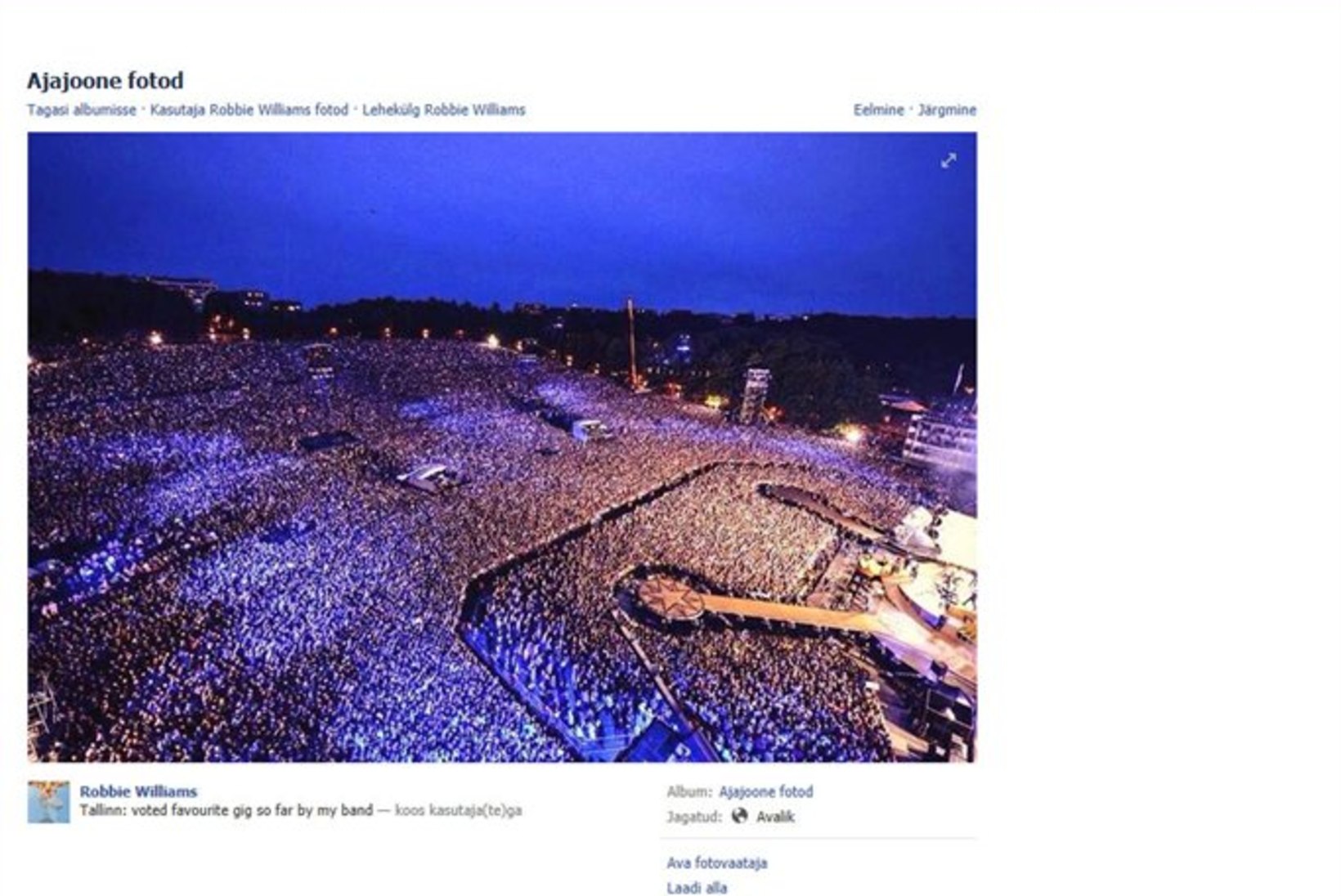 Robbie Williams ülistab Tallinna kontserdi publikut