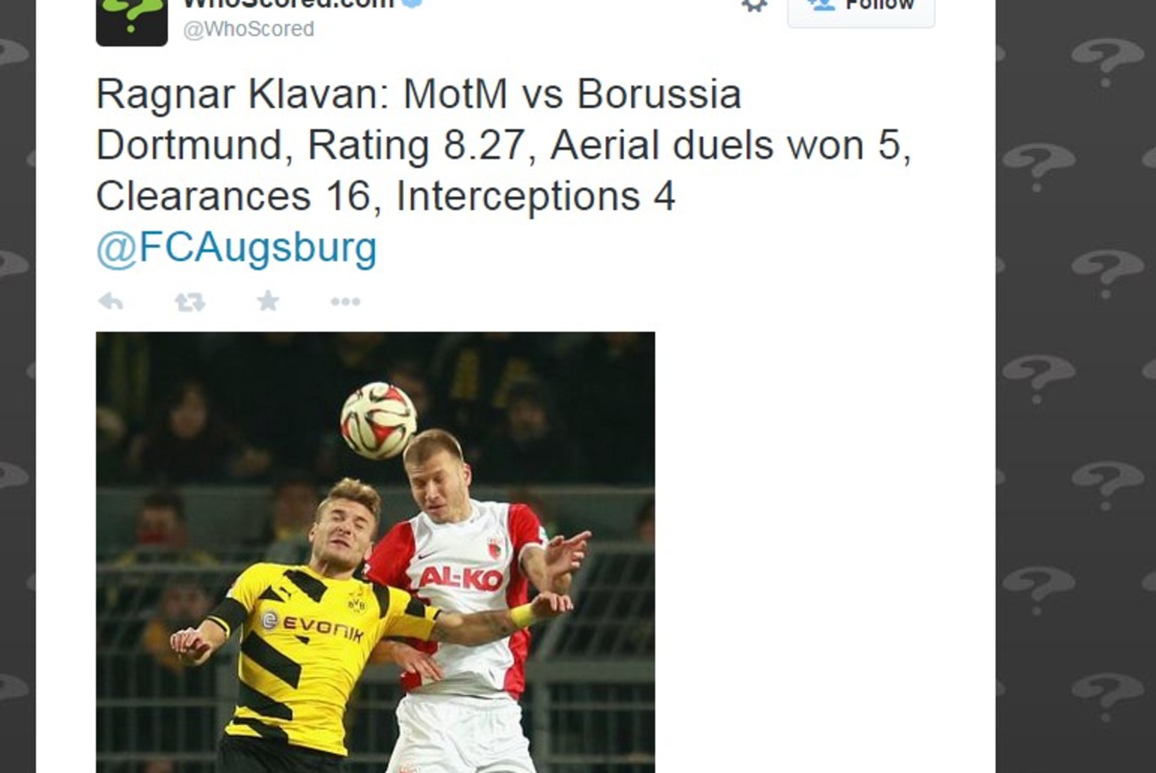 Statistikaportaal: Borussia - Augsburg kohtumise platsi parim mees oli Klavan!