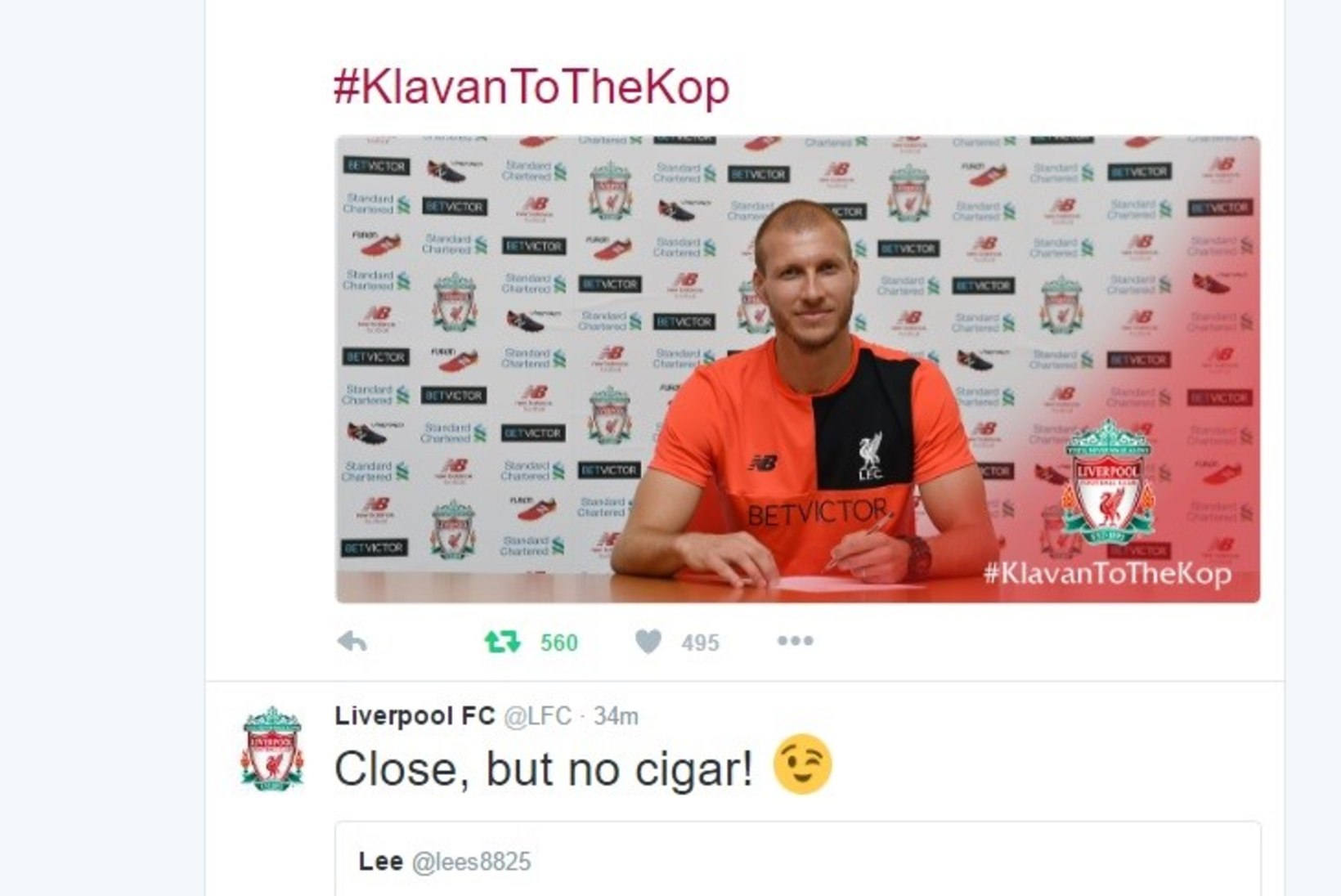 Liverpool viskas Klavani üleminekuga seoses Twitteris väikese nalja