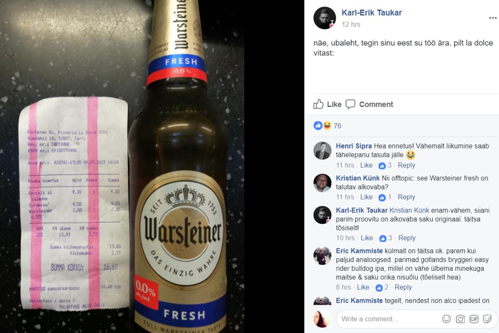 Õlleskandaali kistud Taukar on Delfi ajakirjaniku peale kuri ja tõestab pildiga, et jõi alkoholivaba õlut