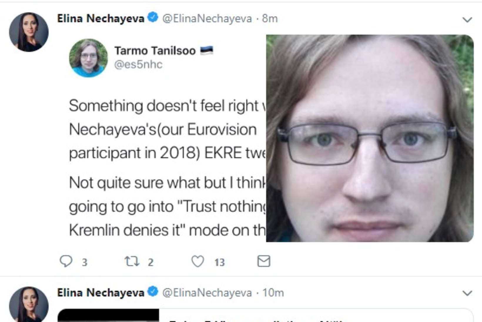 Elina Nechayeva Twitteri-konto sattus haige fantaasiaga häkkeri ründe alla