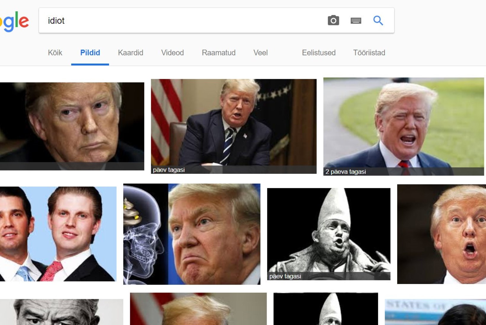 Google'i otsingumootor pakub sõnale idioot esimeseks vasteks Donald Trumpi