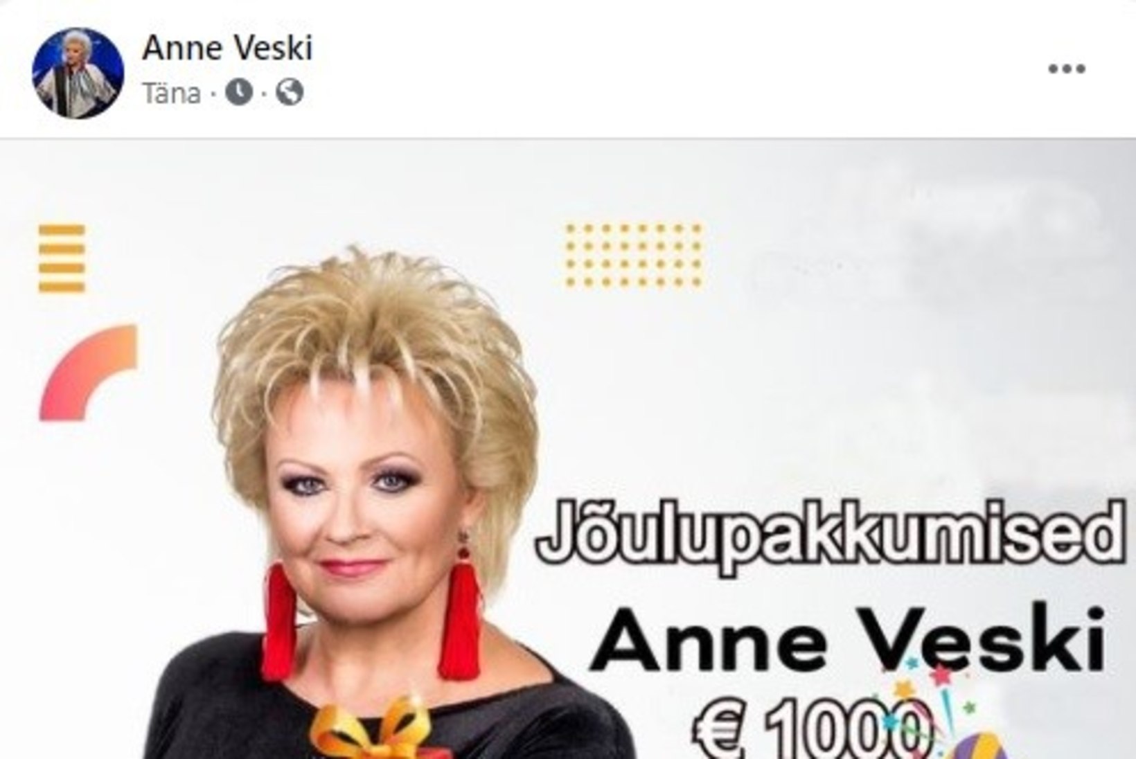 JÄRJEKORDNE PETUSKEEM! Anne Veskile tehti Facebookis libakonto, mis lubab registreerudes suurt rahasummat. Anne: ärge jumala eest kuhugi vajutage!