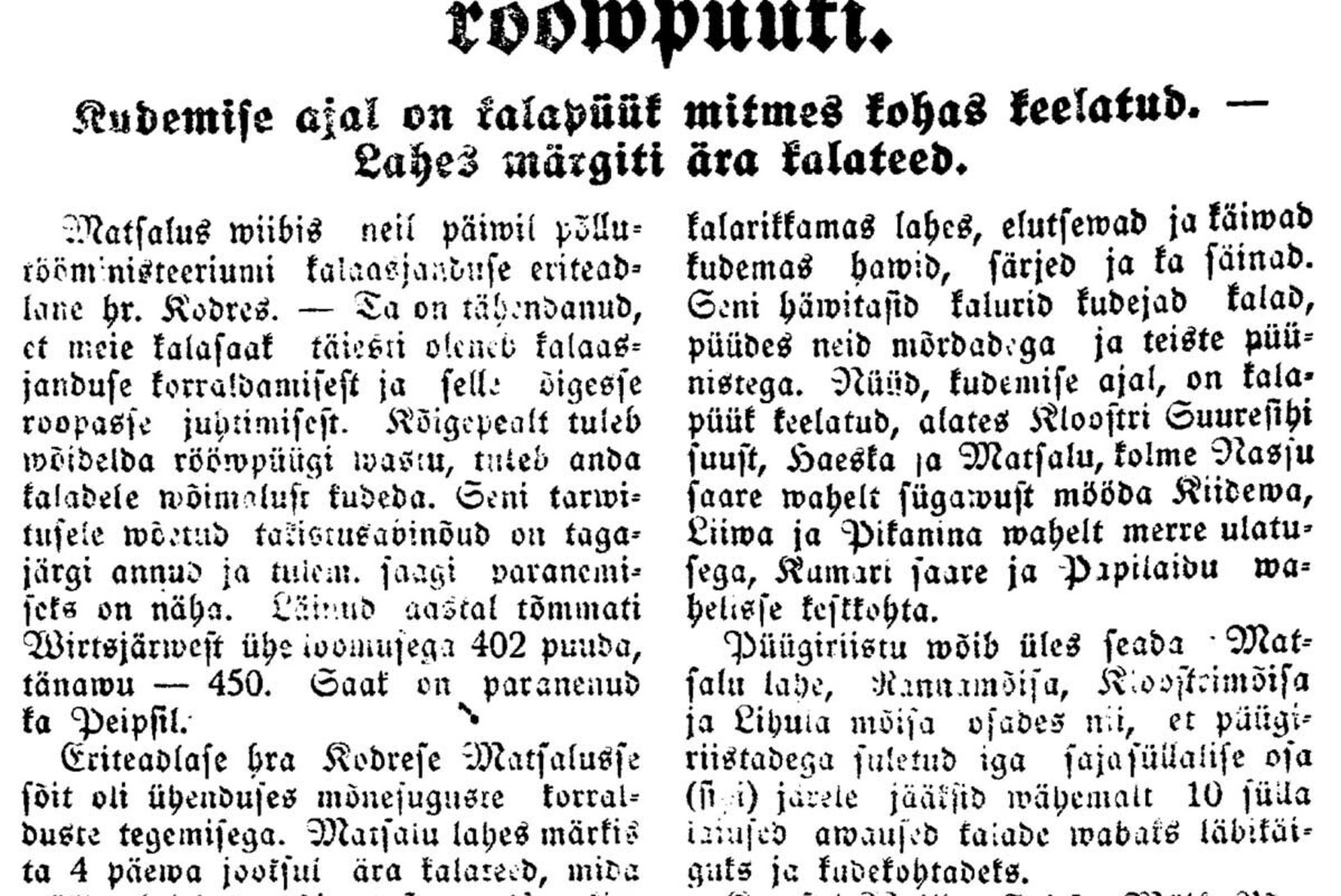 AJALUGU | Miks 1930ndail aastail Tallinna lahest kala ära kadus?