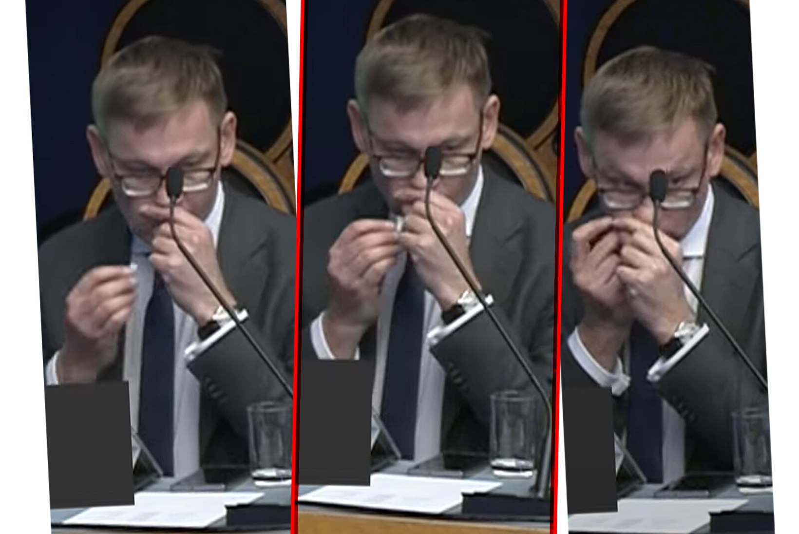 VIDEO JA FOTOD RIIGIKOGUST | Terviseminister Peep Peterson paigaldas Kallase sõnavõtu ajal huule alla nikotiinipatja: mõistan, et sõltuvust tuleb ravida