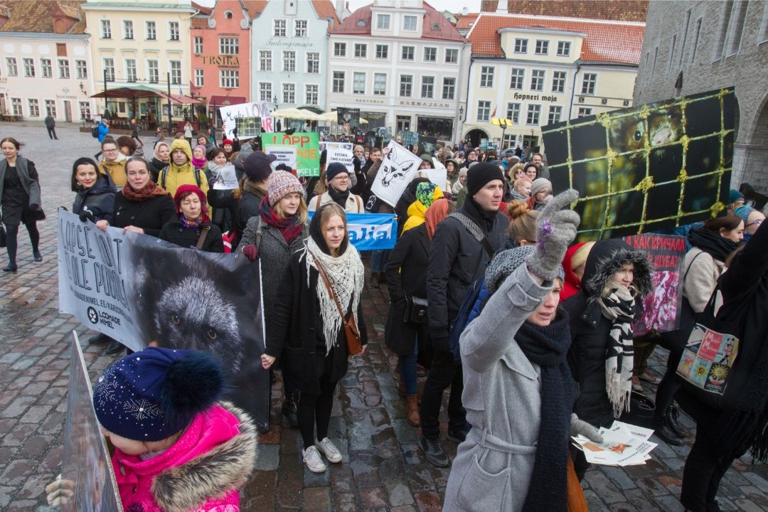 GALERII | Loomakaitsjad marssisid Tallinna vanalinnas karusloomafarmide vastu